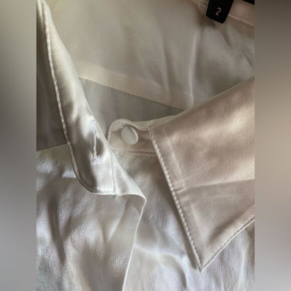 Maje Pearl White Silk Shirt Collared Button Down Blouse Classic Sz 2 US M - Picture 13 of 16